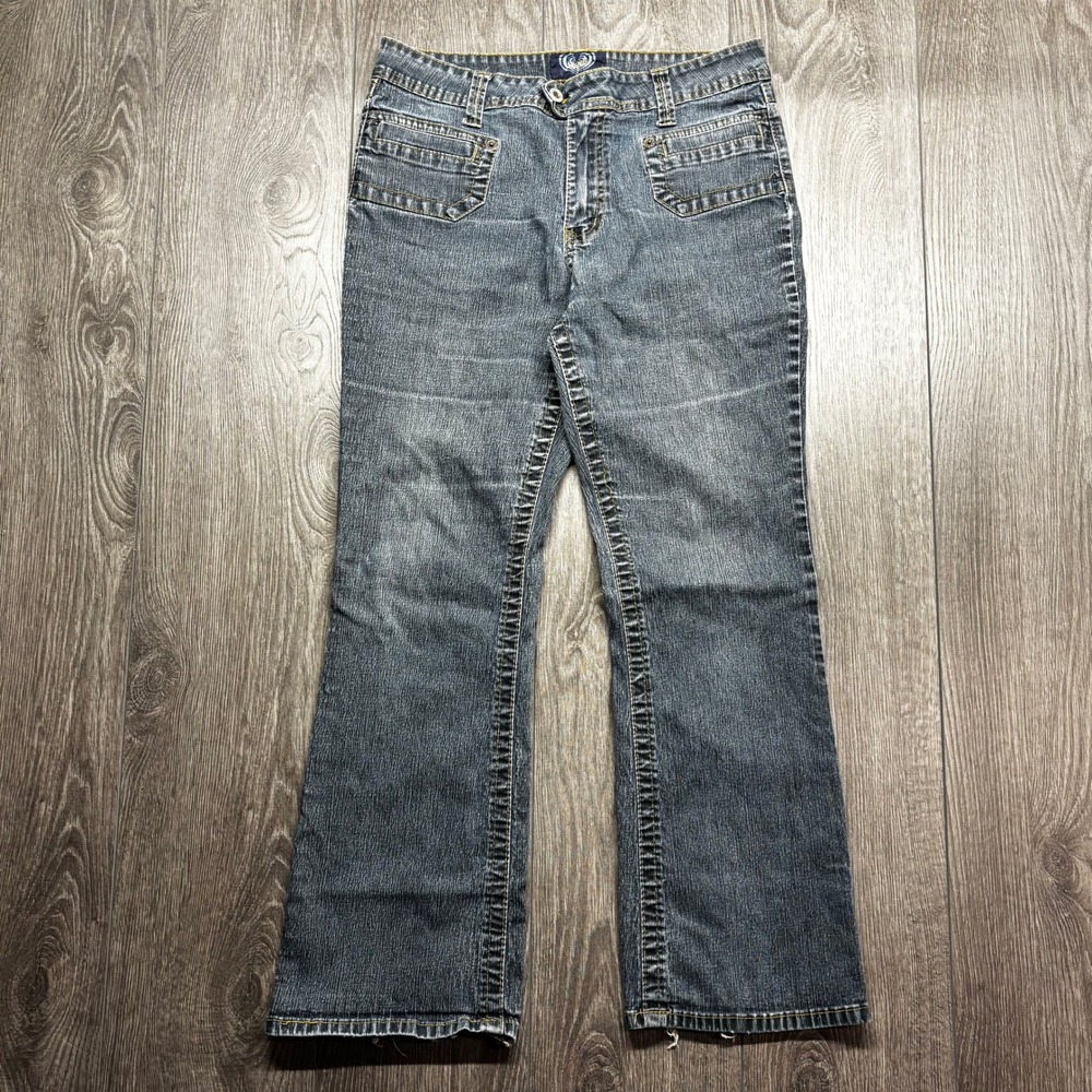 Angels Y2K Low Rise Bootcut Jeans Dark Wash Multi Pocket Denim Womens 12P